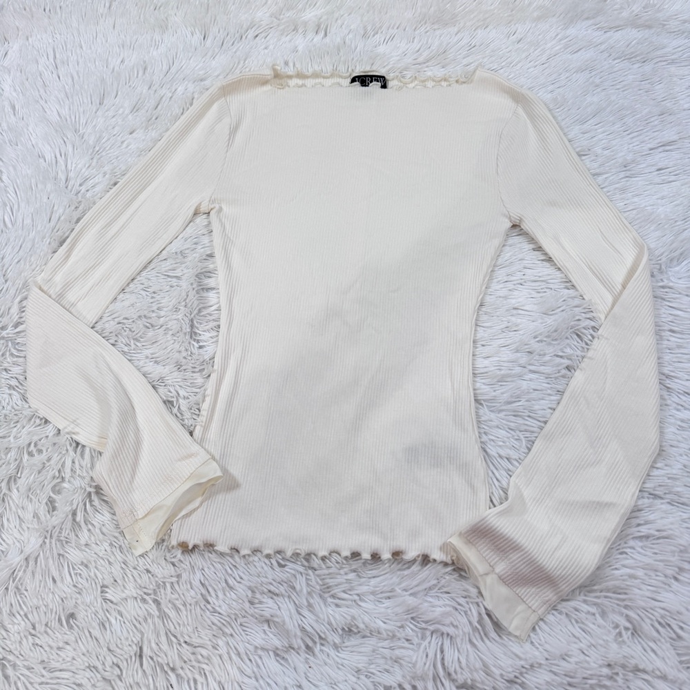 J crew long sleeve Vintage rib boatneck T-shirt with lettuce trim